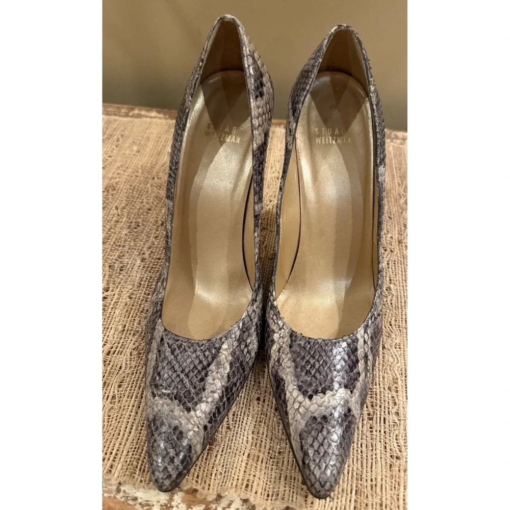 Stuart Weitzman Genuine Grey Snakeskin Stiletto Heels‎ Pointed Toe Size 8.5M